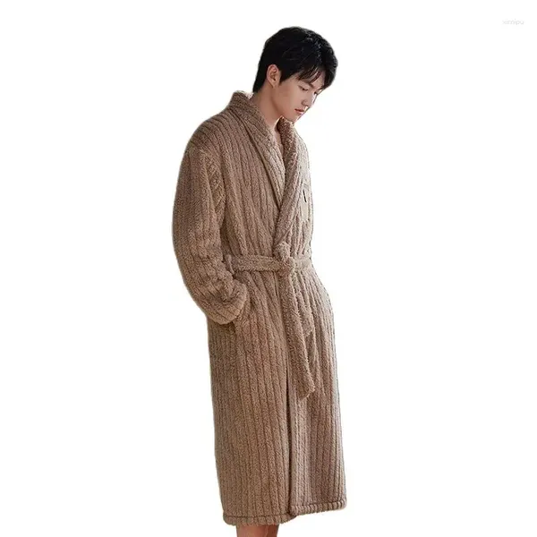 Homens sleepwear homens inverno pelúcia veludo longo xale roupão casa roupas manga robe casaco masculino grosso coral velo casual vestido