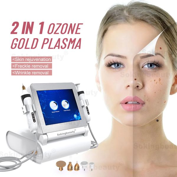 2 IN 1 Ozon- und Golden-Plasma-Schönheitsmaschine, Kaltplasma-Stift, Gesichtslifting für Akne, Sommersprossen, Narben, Faltenentfernung, Augenbrauenlift