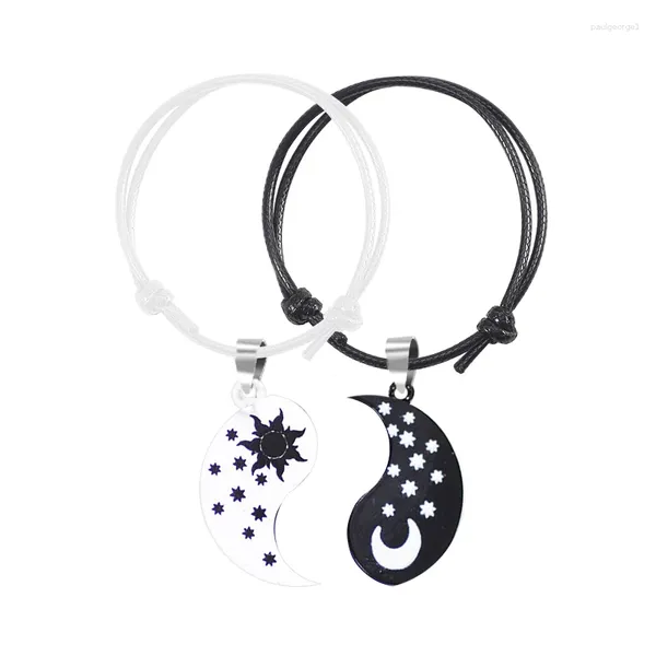 Charme pulseiras moda masculina e feminina pulseira retro bom amigo tai chi metal pingente preto branco corda de couro amizade