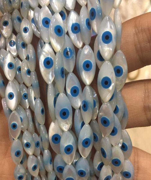 10 Stück Evils Eye weiße natürliche Perlmutt-Muschelperlen für die Herstellung von DIY-Charm-Armbändern, Halsketten, Schmuckzubehör Q1269004