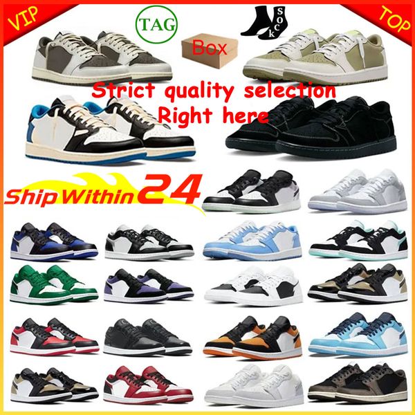 Jordab 1 Low Basketball 1s Lows Sneakers Reverse Mocha Olive Black Phantom Bred Toe Panda UNC Wolf Grey True Blue Männer Frauen Outdoor-Sportschuhe