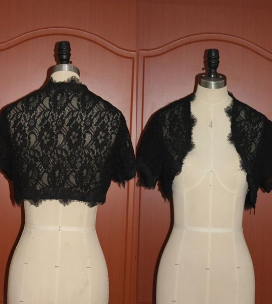 Mini bolero de renda preta, jaqueta de noiva de casamento com mangas curtas, feita sob medida, barata, de alta qualidade, roupa formal de noite 3254255