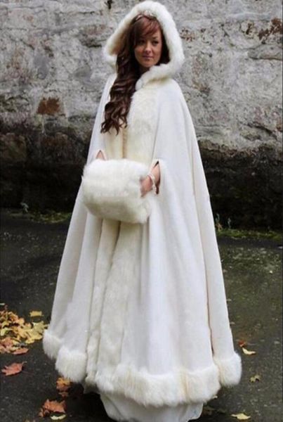 Mantello da sposa bianco avorio Mantello da sposa con cappuccio con finiture in pelliccia sintetica caldo inverno adulto per involucri da sposa invernaliCapesPoncho3654468