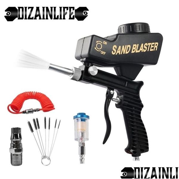 Pistolas de pulverização Ajustável Sandblasting 90 Psi Portátil Sand Blaster Paint Hine Pneumático Pequeno Conjunto de Jateamento Portátil 221007 Drop Delivery Dhyhh