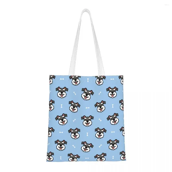 Sacos de compras bonito schnauzer cão bolsa de ombro feminino reutilizável presente na moda para amante de animais grande capacidade tote