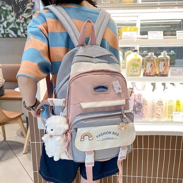 Sacos escolares Mochila Meninas Grande Capacidade Estudantes Médios Bump Color INS 2024 Primário