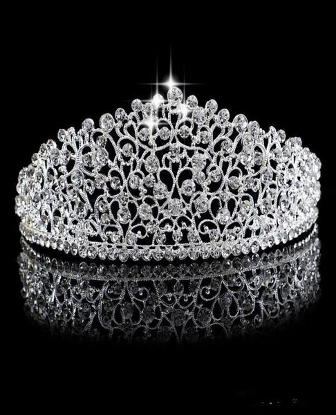 Funkelnde silberne große Hochzeit Diamante Festzug Tiaras Haarband Kristall Brautkronen für Bräute Abschlussball Festzug Haarschmuck Kopfschmuck4550737