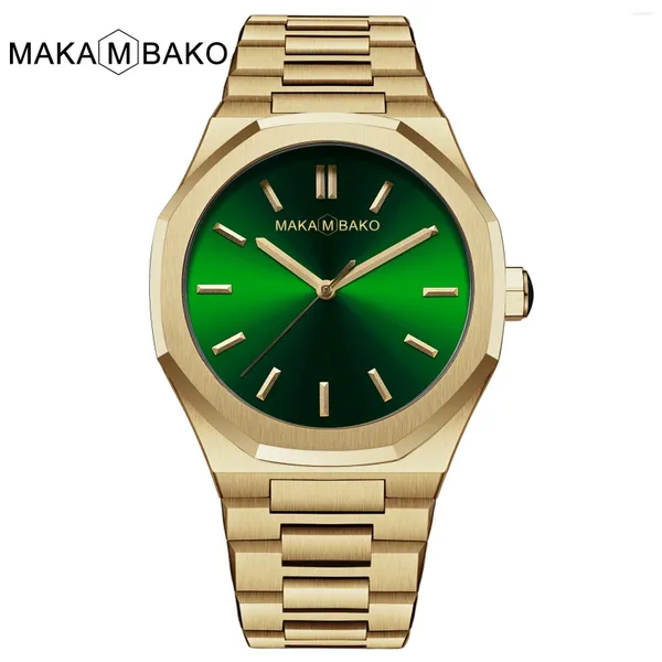 Relógios de pulso Top Marca Design Luxo Ouro Banda de Aço Inoxidável Verde Dial Relógio para Homens Moda Todo Preto Relógio de Pulso À Prova D 'Água Quartzo