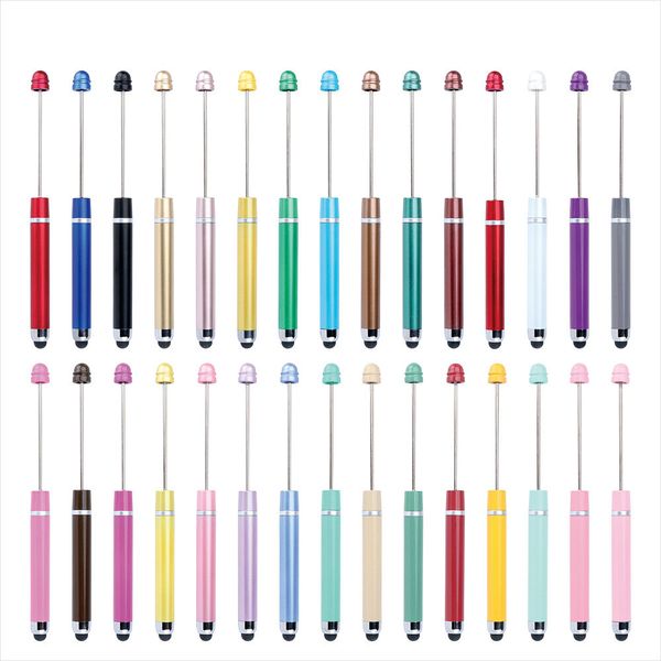 2'de 1 Novelties 2024 Çocuk Kırtasiye Papeleria Kawaii Beadable Pen Stylus kişiselleştirilmiş özel boncuklar dekore edilmiş plastik renkli boncuklu kalem kalem