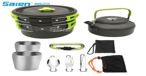 Kamp Tencere Kiti Kamp Tavaları Portable Cook Set Tapot Pot Seti Karabiner Kamp Çay Kahve Kupası ile Kamp Tencere Sobası 9048072