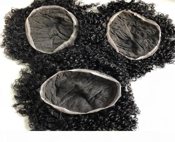 Мужская система волос Парик Мужские шиньоны для завивки тела Полностью кружевной парик Jet Black 1 Европейская девственная замена человеческих волос для чернокожих мужчин6478862