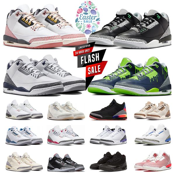 Frete grátis Jumpman 3 3s com caixa tênis de basquete vintage floral verde brilho sorte verde palomino cimento branco reimaginado treinadores masculinos mulheres tênis esportivos