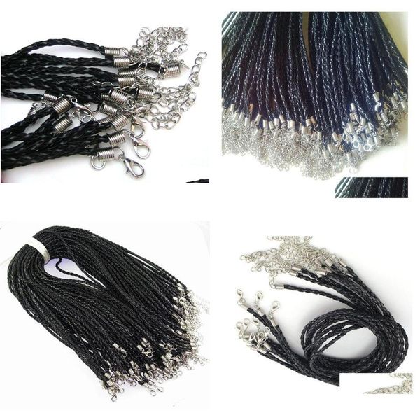 Fio de cabo 100 Pçs / lote 18 M Preto Pu Couro Trançado Colar Cordões Com Fecho Lagosta Para Diy Jóias Neckalce Pingente Drop Delivery Dharj