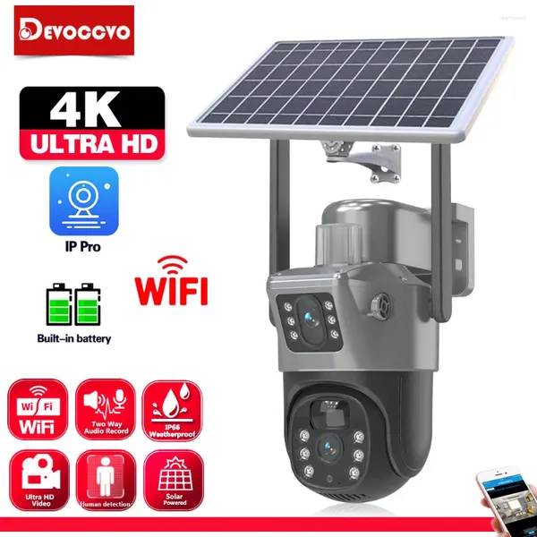 Telecamera IP CCTV WiFi PTZ con tracciamento automatico Alimentata ad energia solare Doppia lente esterna 4G Sorveglianza di sicurezza wireless Audio a 2 vie