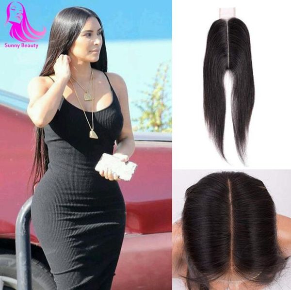 2x6 Chiusura in pizzo profonda parte centrale Chiusure in pizzo svizzero dritto malese Stile Kardashian Capelli allineati con cuticole Marrone medio Candeggina8357703