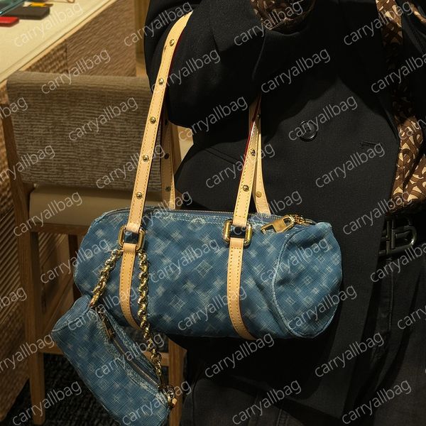 Kadınlar yeni papillon denim mavi tasarımcı çanta denim tuval altın rengi donanım zip kapanma