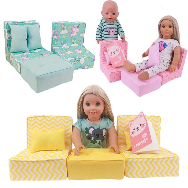 3pcs Reborn Dollhouse Yumuşak Kanepe Fit16-18 inç Amerikan 43 cm Yeniden doğmuş doğmuş bebek bebek bizim nesil oyuncak 240305