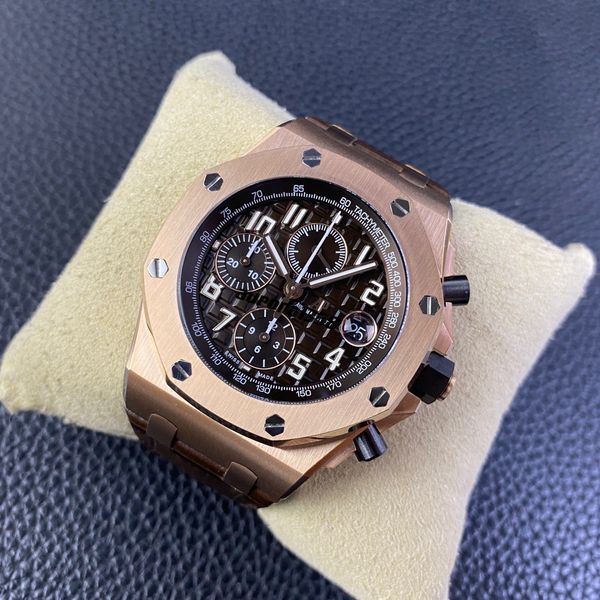 Herren-Armbanduhr, Damenuhr, AP-Armbanduhr, Royal Oak Offshore-Serie, Herrenuhren, 42 mm Durchmesser, Präzisionsstahl, 18 Karat Roségold, Gentleman-Freizeituhr 26470ORO