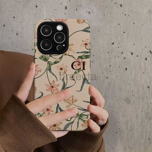 Cep Telefon Kılıfları Moda Saman Çiçek Stili Kılıf Tasarımcısı iPhone 15 Maksimum Kapak Kabuğu Güz Önleme Dekoratif İPHALAR 14 PRO 13 12 11 240304