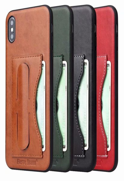 Fierre Shann PU Kick Stand Suporte de cartão para iPhone Xs Max XR X 8 7 6s Plus Case para Samsung Galaxy S8 S9 Plus Note 8 Note 9 Voltar Co9165251