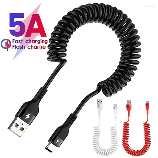 Cavo USB tipo C a molla telescopica da 1,5 m/1 m 5A per Samsung Huawei Accessori per telefoni Android Dati auto