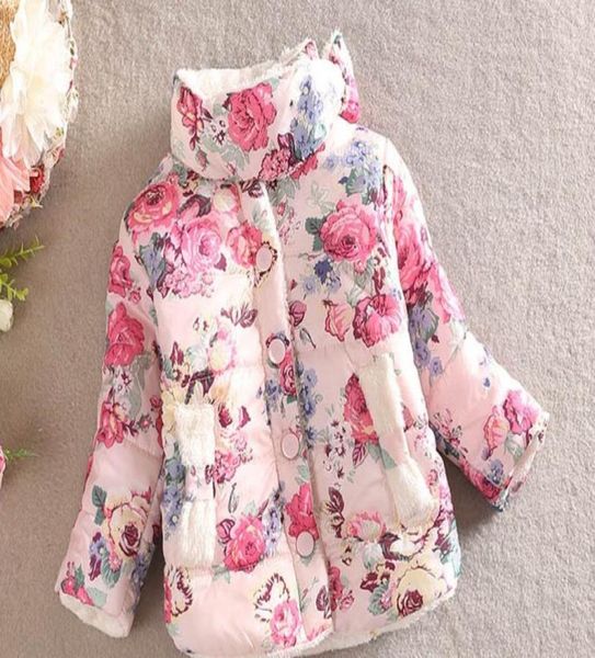 Cappotto per ragazza Stampa floreale Bambini invernali Cappotti di cotone Addensare Aggiungi Peluche di lana Collo alto Bambino Capispalla per bambini 1 PZ Vendita al dettaglio WD3839928762