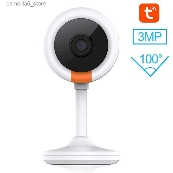 Câmera de monitor de bebê 2K 3MP interna Wifi Tuya câmera monitor de bebê segurança em casa inteligente sem fio mini IP CCTV áudio bidirecional detecção de IA Q240308