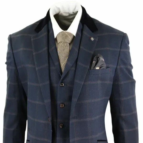 Abiti Blu navy Abiti da uomo Tweed a spina di pesce a quadri Abito vintage in 3 pezzi Peaky Blinders Marrone chiaro Terno Masculino