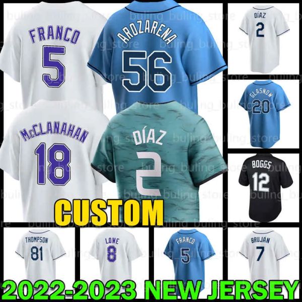 56 Randy Arozarena Personalizado Homens Mulheres Juventude Tampa''Bay''Rays''Baseball Jersey Shane McClanahan Wade Boggs Wander Franco Yandy Diaz Tampas Bayes Josh Brandon Lowe