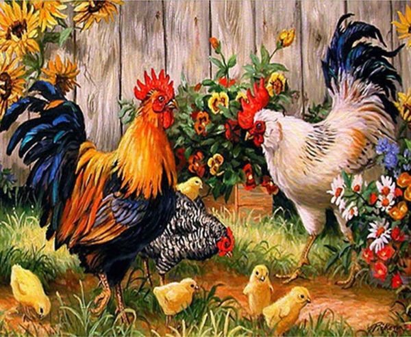 DIY 5D алмазная живопись по номерам комплект полная дрель петух курица цыплята вышивка крестиком искусство ремесло холст настенный декор6153686