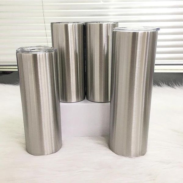 Wasserflaschen Großhandel Silber Skinny Tumblers 15oz 20oz 30oz Straight Tumbler Edelstahl Weintassen Kaffeetasse Geschenk für Mann