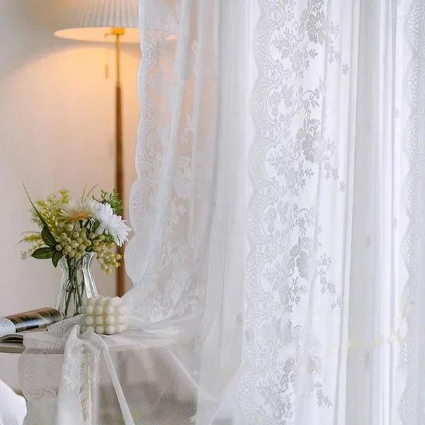Занавеска 1 шт., французская белая кружевная вуаль, занавески для окон для гостиной, спальни, дверные шторы, тюлевые шторы с цветочным принтом, ширма для балкона