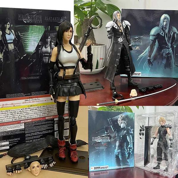 Anime Manga Play Arts Final Fantasy 7 VII Sephiroth Cloud Strife Tifa Lockhart Action Character Remake Toy 25CM Presentazione bambola mobile congiunta J240308