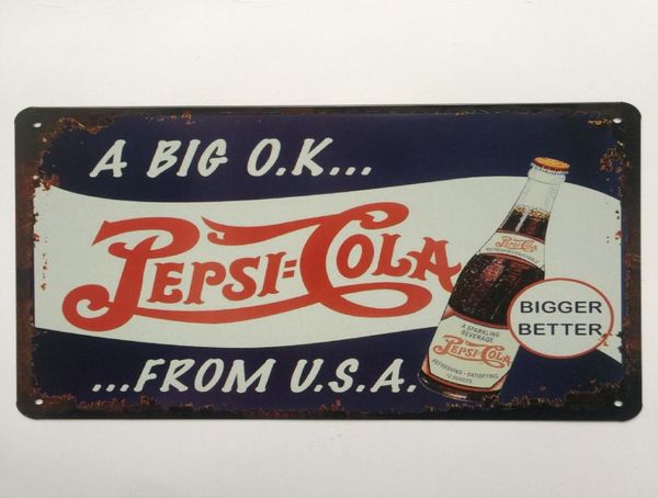 Um grande ok pepsi cola retro vintage metal estanho cartaz cartaz para homem caverna garagem chique chique adesivo de parede café bar casa decor6277722