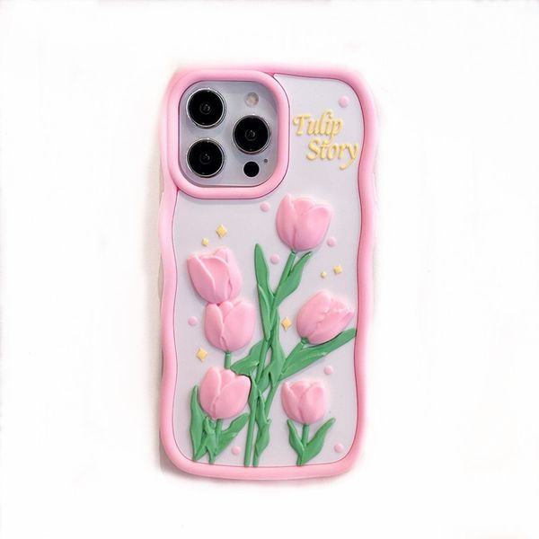 3D çizgi film iPhone 14 15 Promax için sevimli Lale Kılıfı Plus 13 Pro Max 12 11 Uygun iPhone15 Yumuşak Silikon Destekli Kapak 1 PC