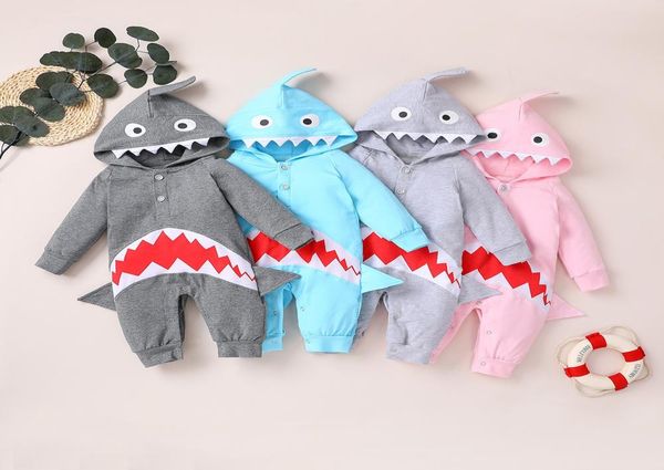 Bebê recém-nascido meninos meninas manga longa animal tubarão com capuz macacão crianças roupas meninas meninos ropa bebe q11113803720