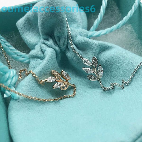 2024 Designer Luxus Marke Schmuck Halsketten S925 Sterling Silber Kleine Frische Diamant Zweig Spross Süße Koreanische Blatt Kurzen Anhänger Wald kragen Kette