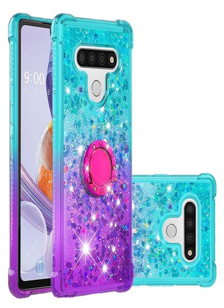 LG Stylo 6 TPU Geri Kapak Yalıp Kargaşası Antiscratch Sıvı Hızlı ve Şelale Rhinestones Ring Kickstand Case Kapak LG 4074103