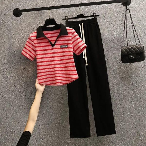 Damen Polos Crop Top T Shirts Rot Kurzarm T-Shirt Schwarze Kleidung Polo Neck Shirt Niedlich Polyester Y2k Mode Jugend Luxus Synthetisch V