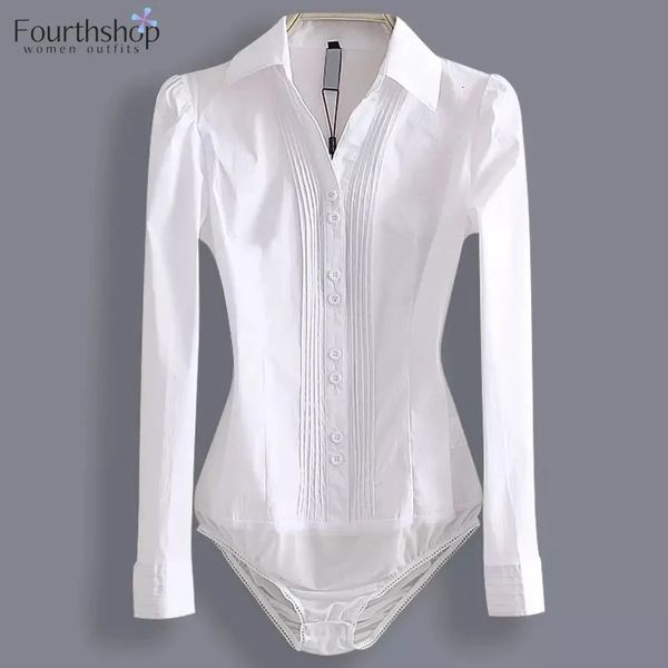 Модное боди с длинным рукавом, женская рубашка, офисная женская рабочая форма, весенние белые блузки и топы, тонкая осенняя одежда 240229