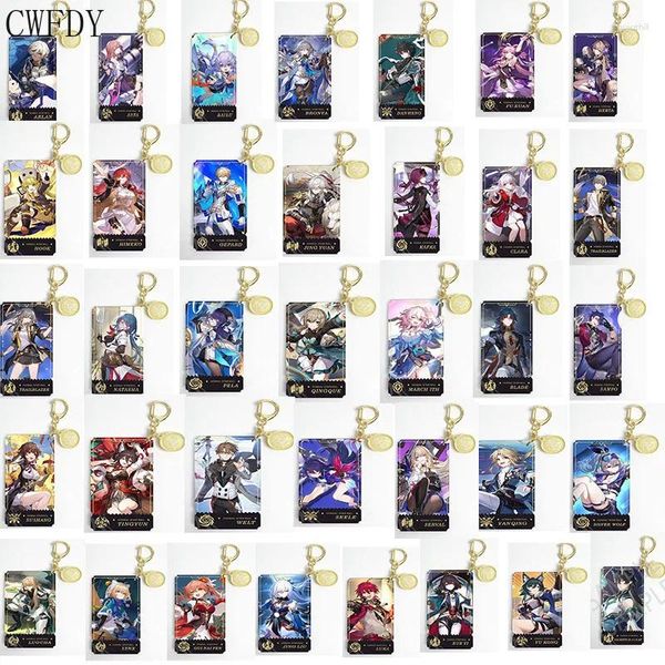 Anahtarlıklar 36pcs/lot honkai yıldız raylı arcylik anahtarlık cosplay 7 Mart Himeko Bailu Kafka Tepesi Bronia Danheng Seele Blade Anahtar Zinciri Hediyeler