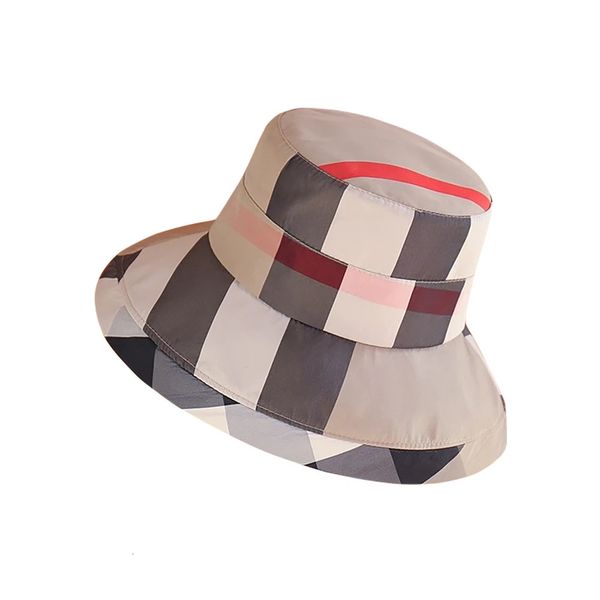 Mulheres verão xadrez dobrável balde chapéu para praia férias senhora primavera bowler proteção solar boné clássico chapelaria no atacado 240226
