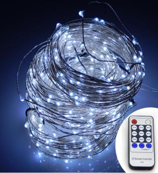 20M 200LEDs 30M 300LEDs 50M 500 LEDs Kaltweiße Lichterkette Weihnachtsbeleuchtung Silberdraht Fernbedienung Netzteil9901475