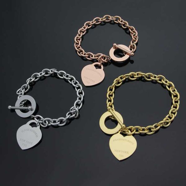 Marchio di moda Pulseira Bracciale Love t in acciaio inossidabile Bracciale rigido placcato oro rosa Cuore per sempre Tag Gioielli per donna QSGO