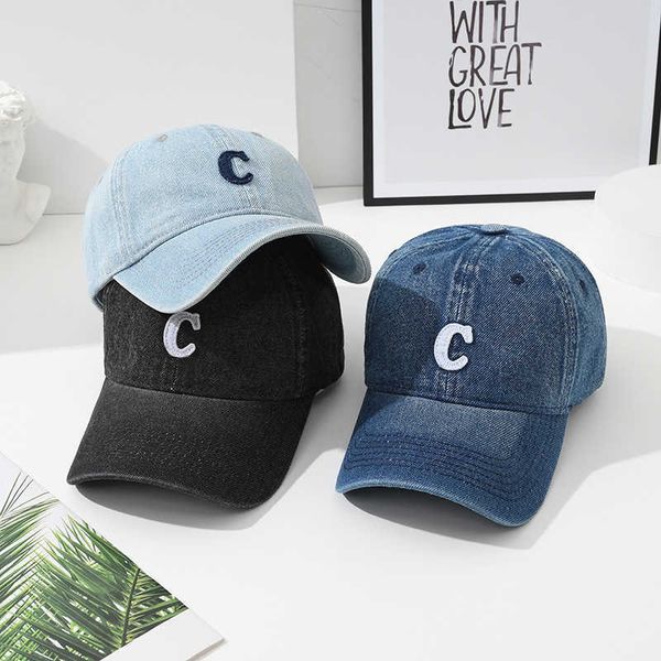 Koreanischer bestickter C-Buchstaben-Baseballhut für Damen, Denim, lässig, vielseitig, Entenzungenhut, gebogener Paar-Shopping-Sonnenschutzhut