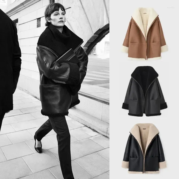 Jaquetas femininas nicho sueco outono e inverno forma proteção ambiental casaco de pele quente costura casaco para mulher