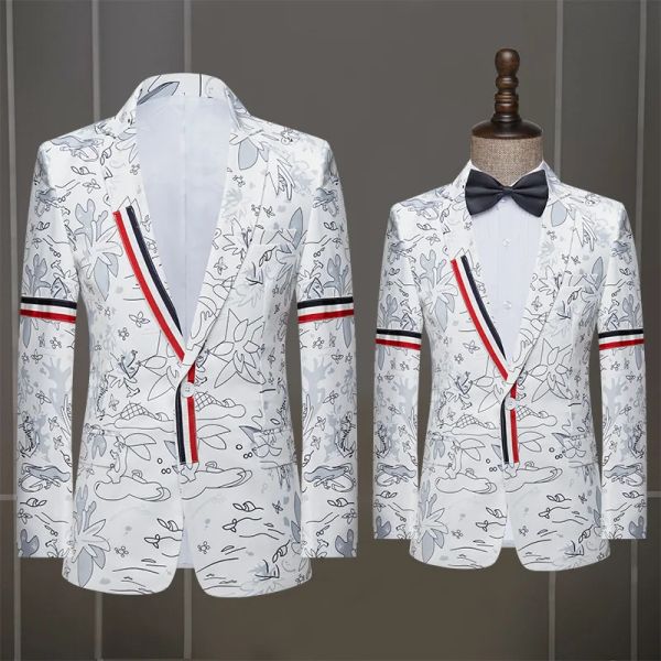 Jaquetas Terno Jaqueta Masculina Cantor Branco Performance Host Vestido Smoking Senhores Casamento Noivo