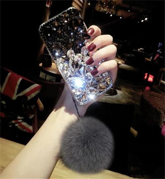 Bling Crystal Diamond Fox Fur Ball Pendant Case Cover für iPhone 1112 Pro Max XS Max XR X 8 7 6S Plus Samsung Galaxy Note 910 S81188203