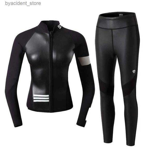 Mulheres Swimwear 2mm Mulheres Jaqueta de Surf Manga Longa Dividir Roupas de Mergulho Calças Longas Manter Quente Scuba Dive Snorkeling Wetsuit Neoprene Swimwear L240308