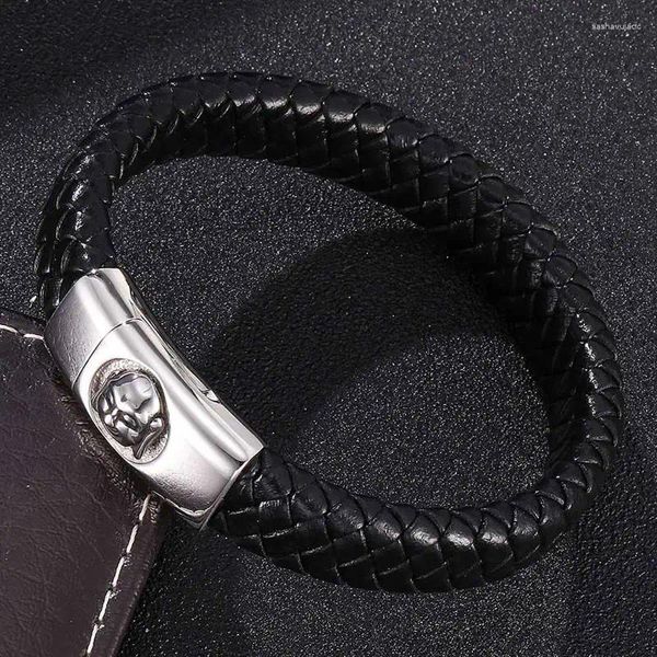 Charme pulseiras cabeça de buda acessórios fivela magnética pulseira de couro genuíno pulseira para homens mulheres sorte moda jóias sp0316
